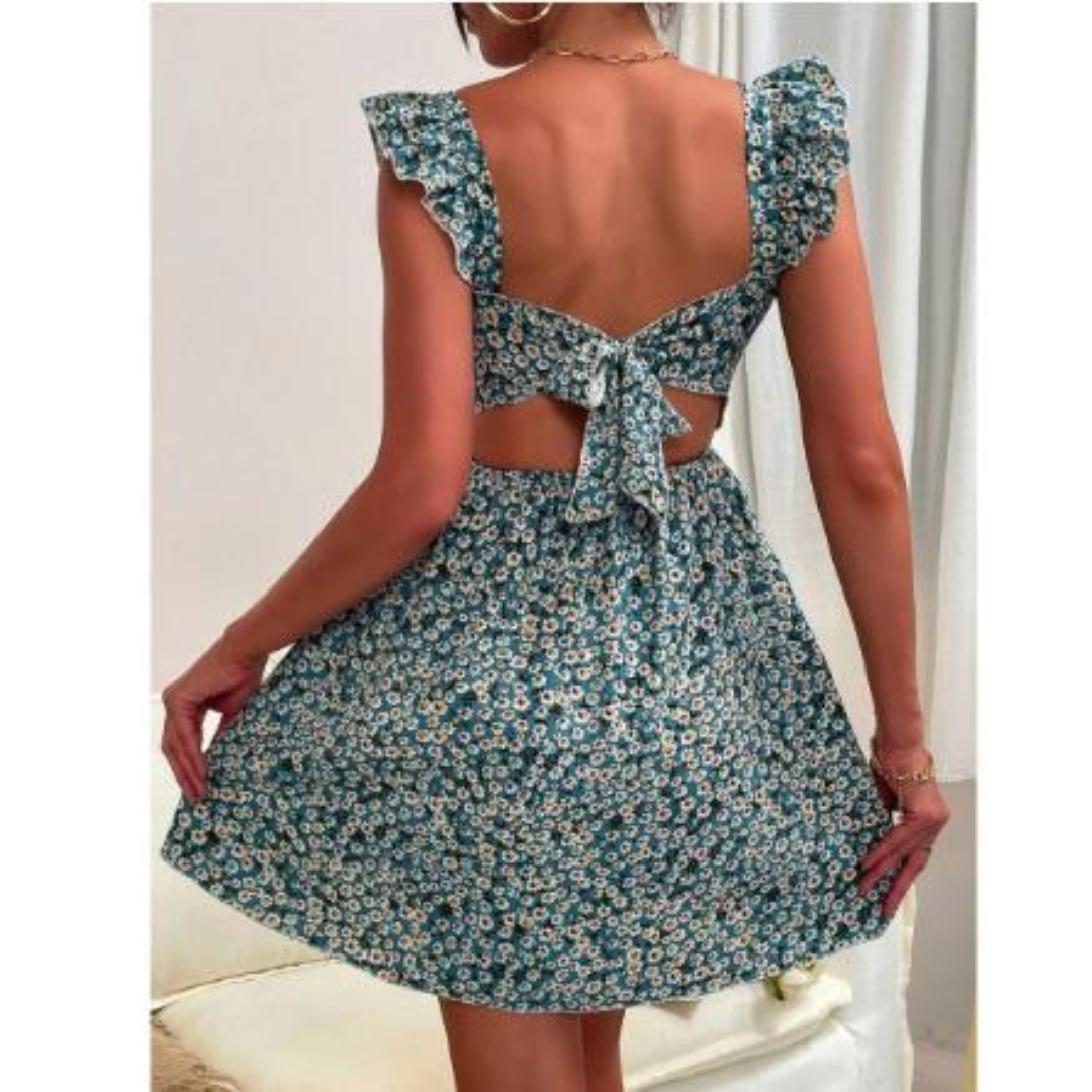 Levoire | Femme robe à encolure carrée Bleu Aquatique