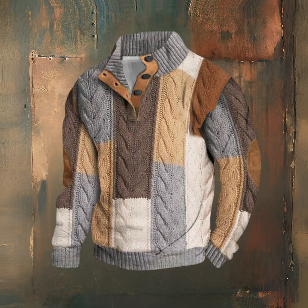 Levoire | Pull Décontracté À Col Montant À Imprimé Texturé Rétro Braun Gris