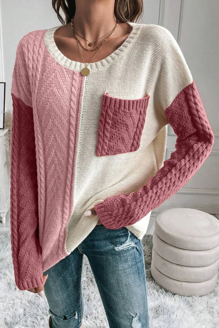 Levoire | Pull Long À Manches Longues Chaud Avec Col Rond Et Poche Rosa