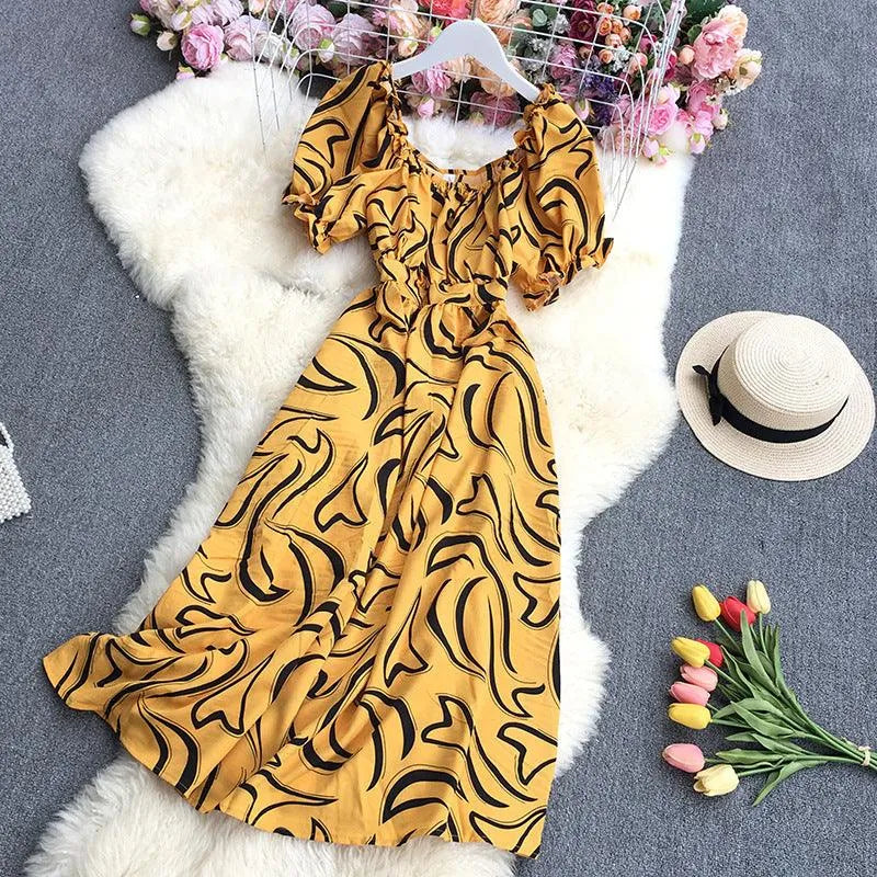 Levoire | Rennon imprimé robe à manches courtes Jaune Une taille