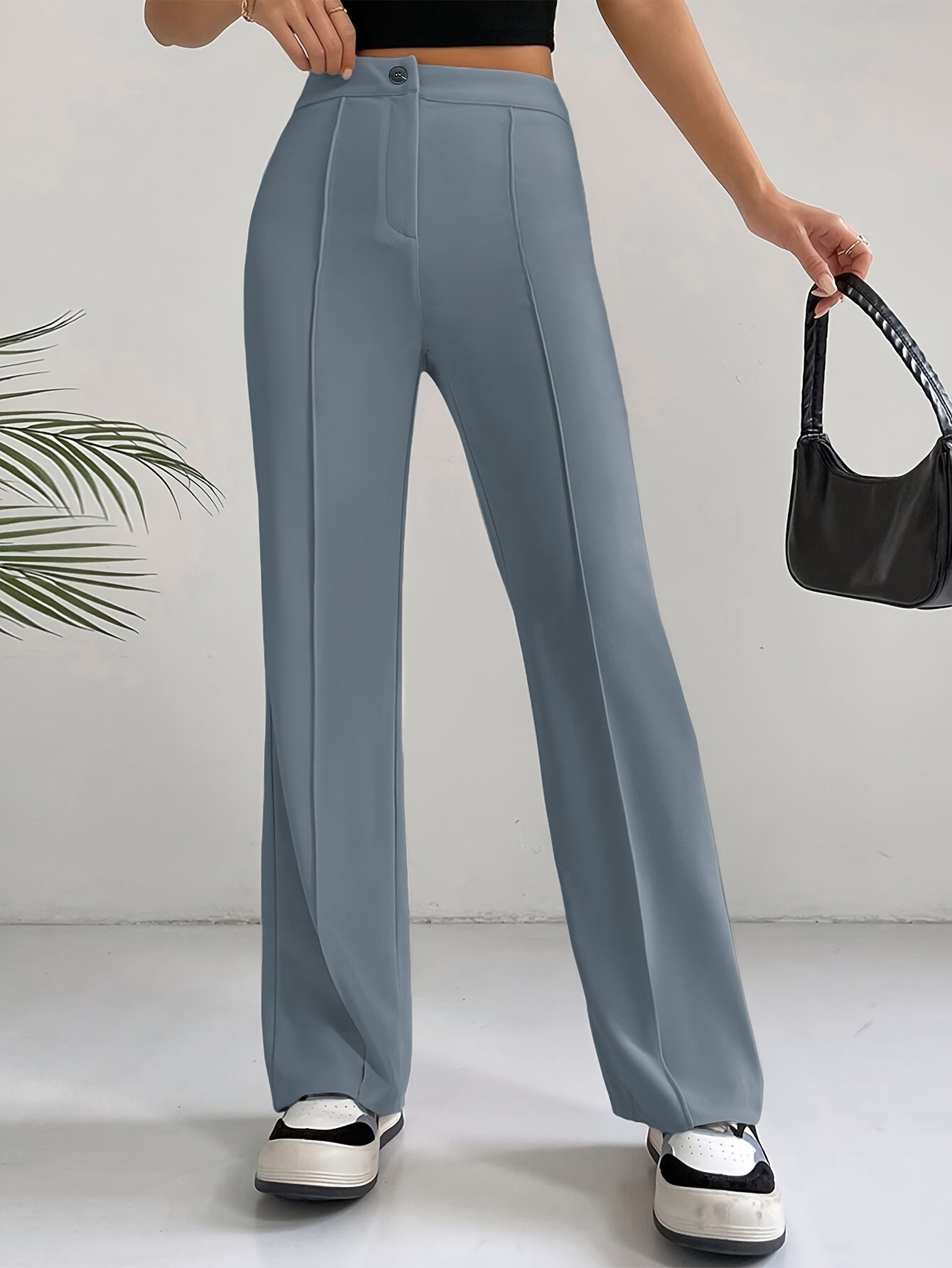 Levoire | Pantalons Droits À Taille Haute Confortables Avec Bouton Bleu clair