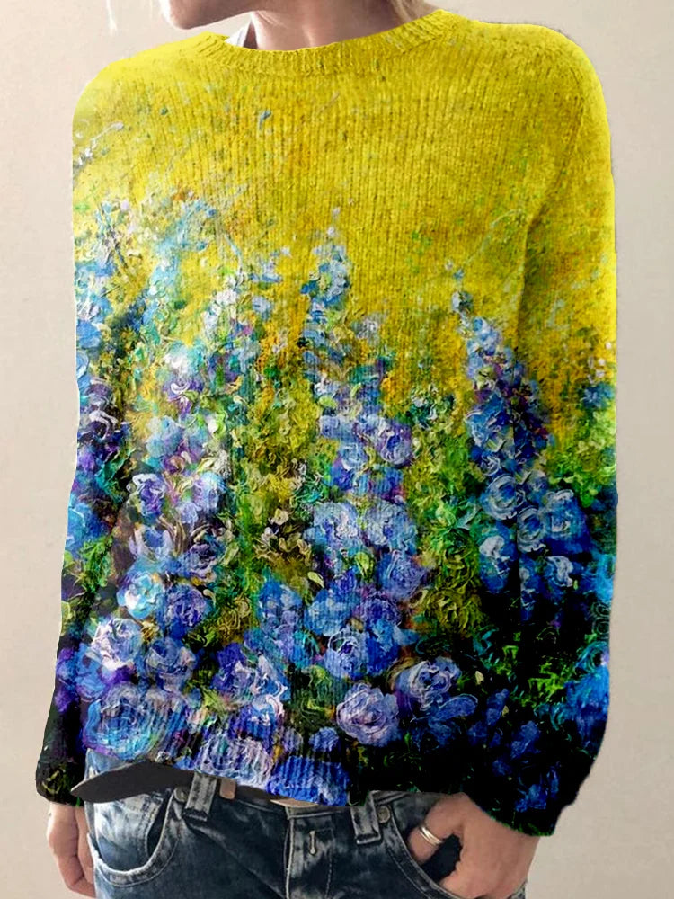 Levoire | Pull confortable à col ras du cou avec motif de fleurs abstraites Multicolore
