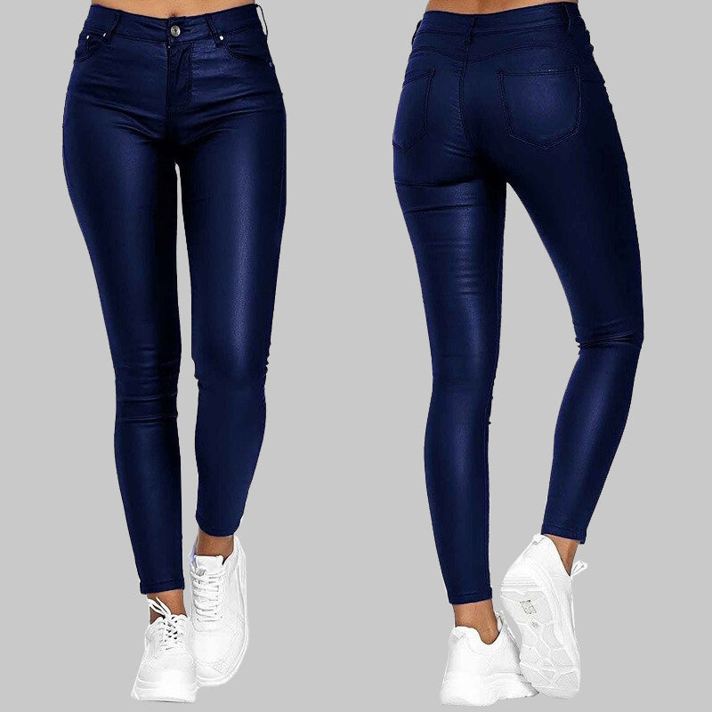 Levoire Skinny Pantalon en Cuir Bleu