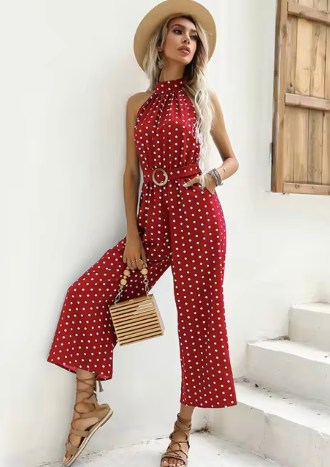 Levoire | Combinaison Avec Des Pois Et Col Halter Rot