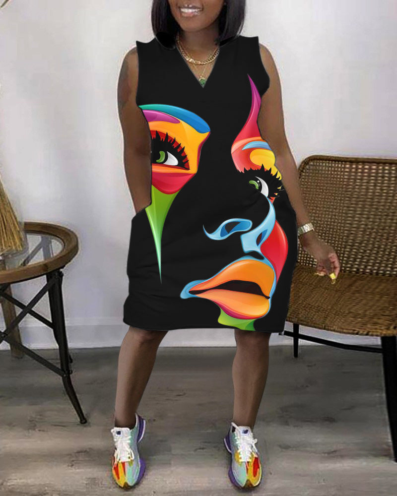 Levoire | robe sans manches courte à décolleté en V avec poches et imprimé NOIR 2 S