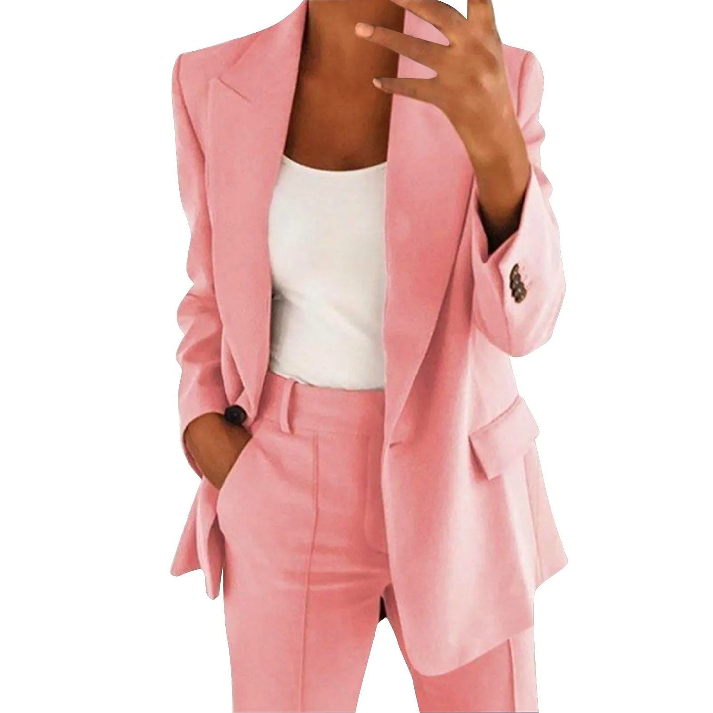 Levoire | Tailleur Femme Avec Veste Bleue Et Pantalon Uni Rosa