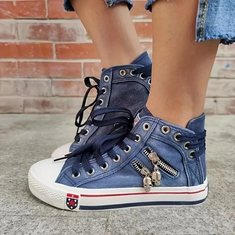 Levoire | Sneaker Tendance Look Jeans & Fermeture Éclair Bleu foncé