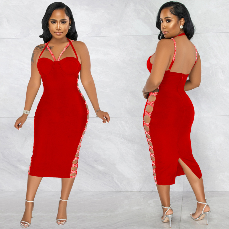 Levoire | LONG SOIRÉE CUIR ÉPAULES SABLE ET CÔTÉ HANCHES ROUGE