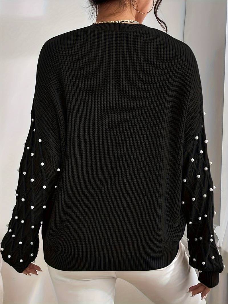 Levoire | Pull Élégant À Manches Longues Avec Col Rond Et Perles