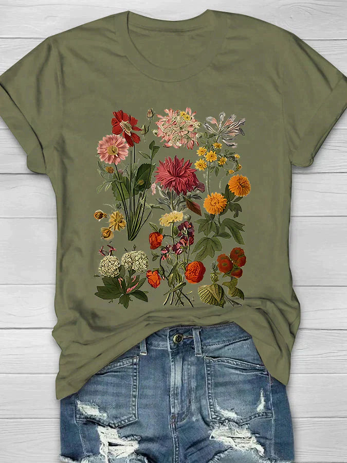 Levoire | T-Shirt Vintage Avec Motif Floral Pour Femmes Vert olive foncé