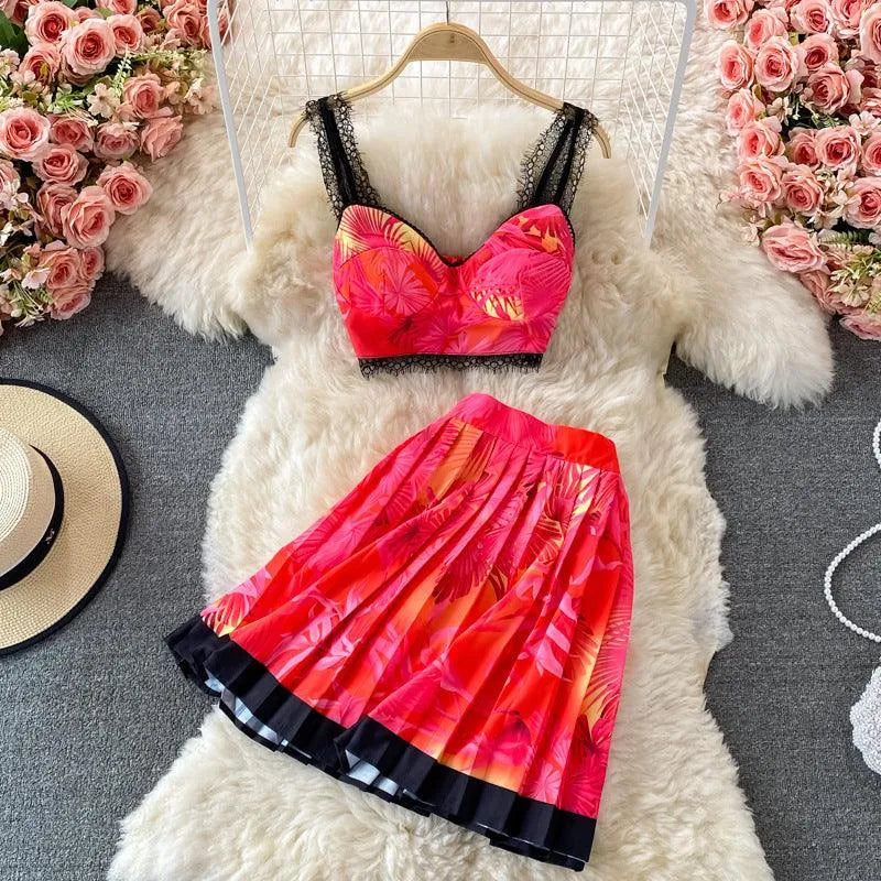 Levoire | Hauts courts plissés et jupe taille haute Rot