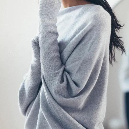 Levoire | Manches Longues Col Rond Surdimensionné Pull En Relief Tricoté Gris Une taille Poitrine tous