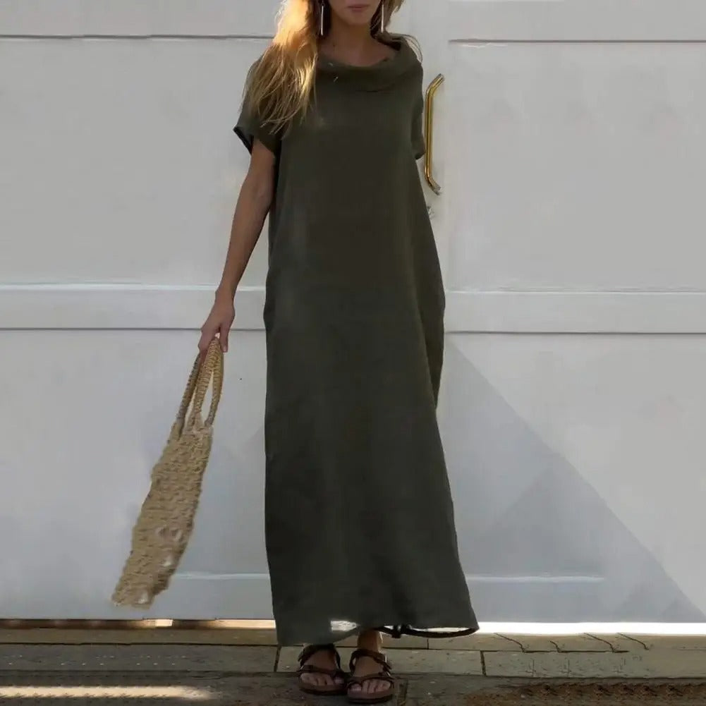 Levoire | Robe En Lin Avec Col Lgant Vert militaire