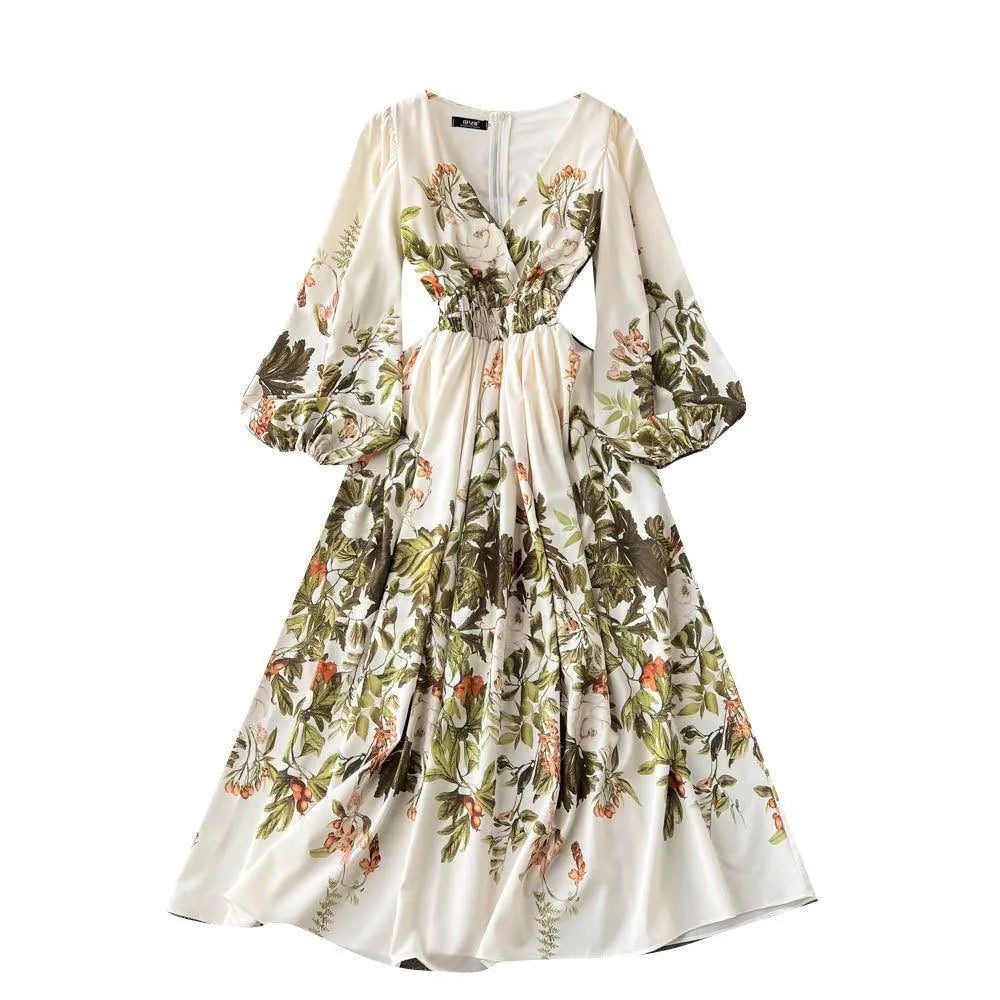 Levoire | Robe à fleurs rétro française écrite avec décolleté en V