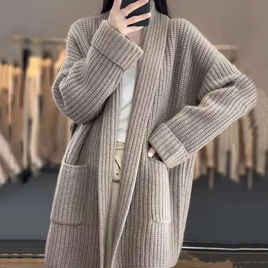 Aliiyah™ - Pull simple et décontracté, mi-long, avec poches Chameau