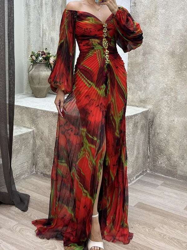 Levoire | Élégante Robe Plissée Décontractée À Manches Longues Rot