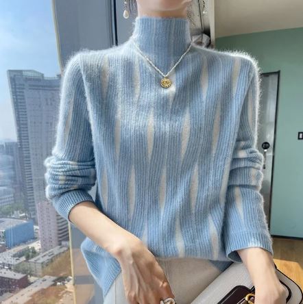 Levoire | Pull Élégant Avec Sensation De Cachemire Et Col Montant Bleu