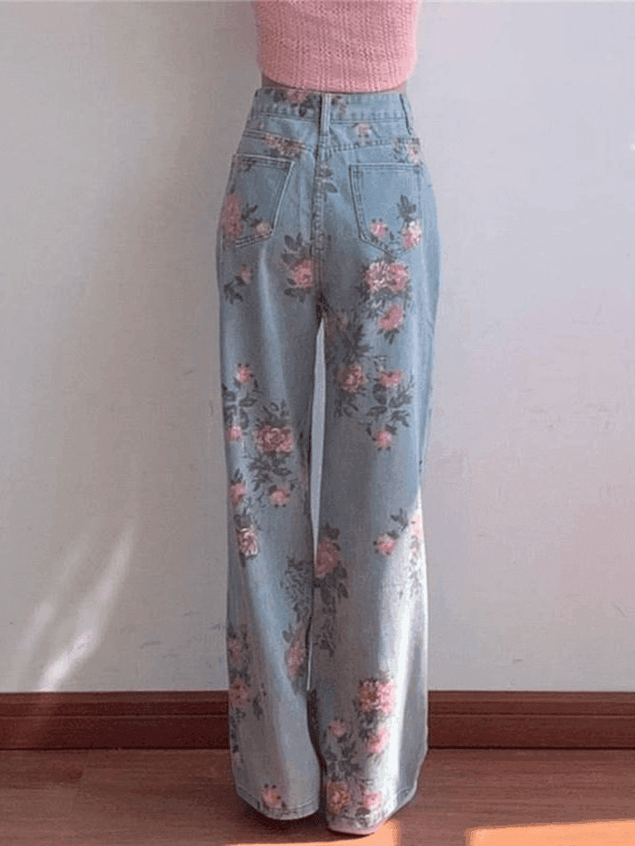 Levoire | Jean Boyfriend Taille Haute Blumen