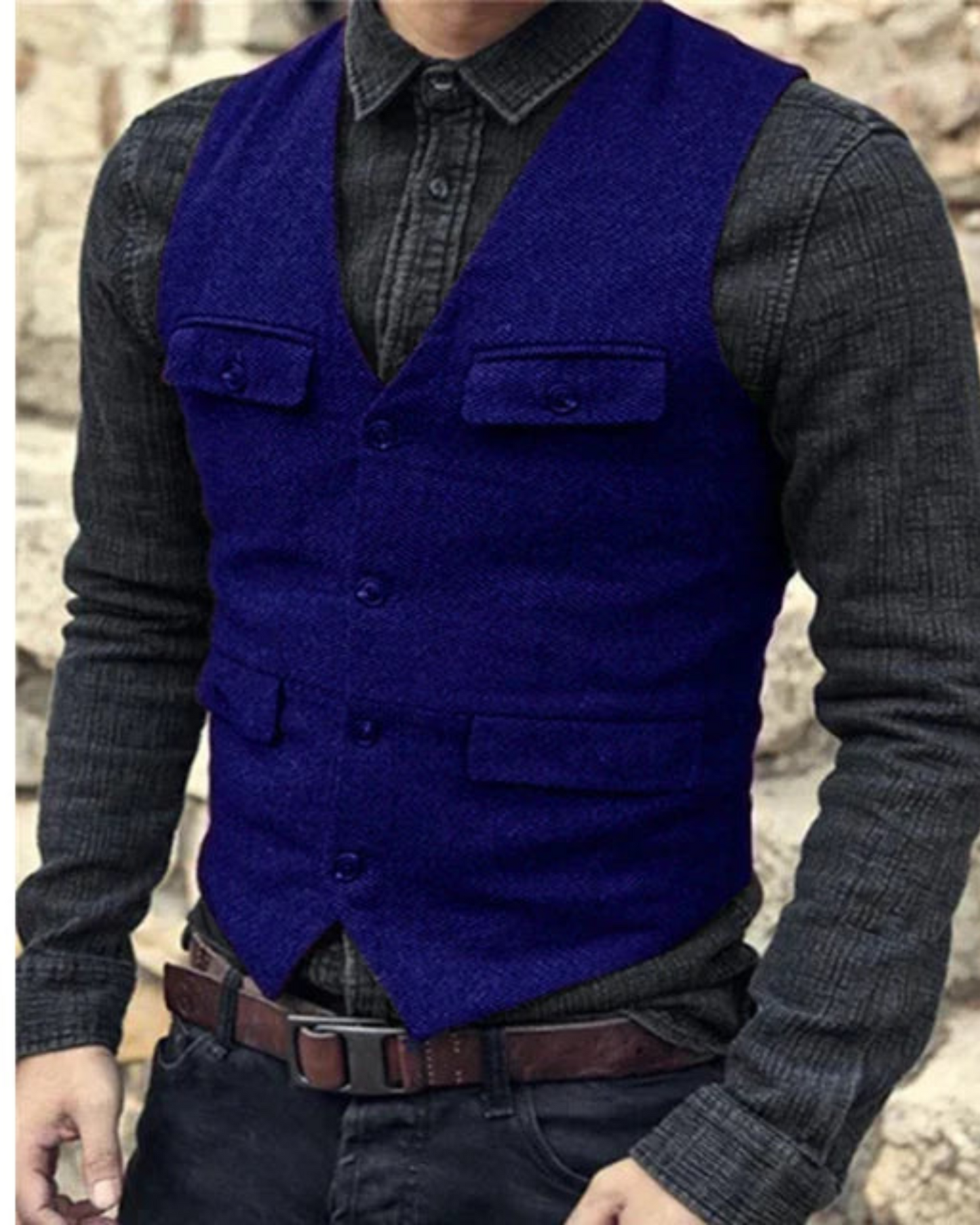 Levoire | Col Montant Sans Manches Coupe Ajustée Gilet De Costume Bleu