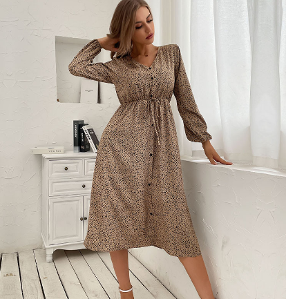 Levoire | Robe Longue Avec Manches Bouffantes Longues Et Motif Floral Sable