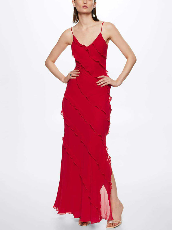 Levoire | Robe longue sans dos fente à bretelles Rot