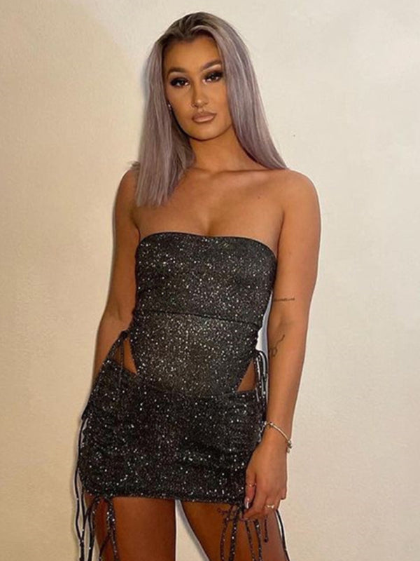 Levoire | Jupe sexy mettant en valeur les hanches avec lien, à enfiler, jupe étroite, Ensemble deux pièces Musta