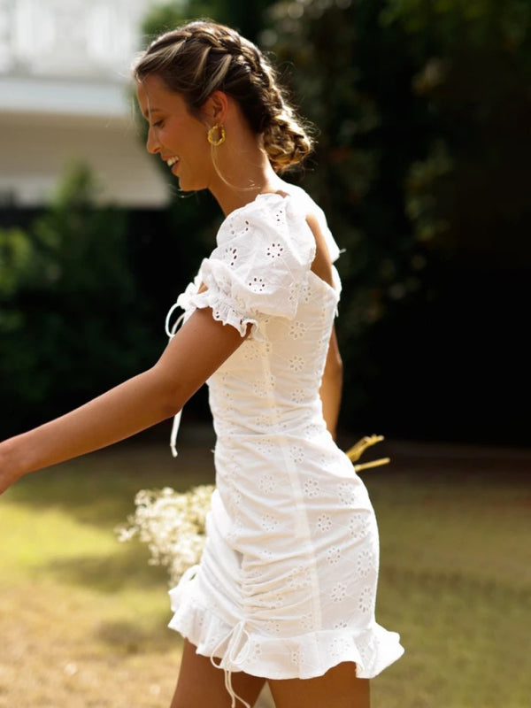 Levoire | Jupe taille haute pour femme, corde attachée, à la mode et sexy, robe courte plissée à col V