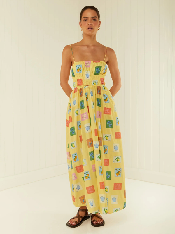 Levoire | Robe décontractée imprimée à épaule dénudée Jaune