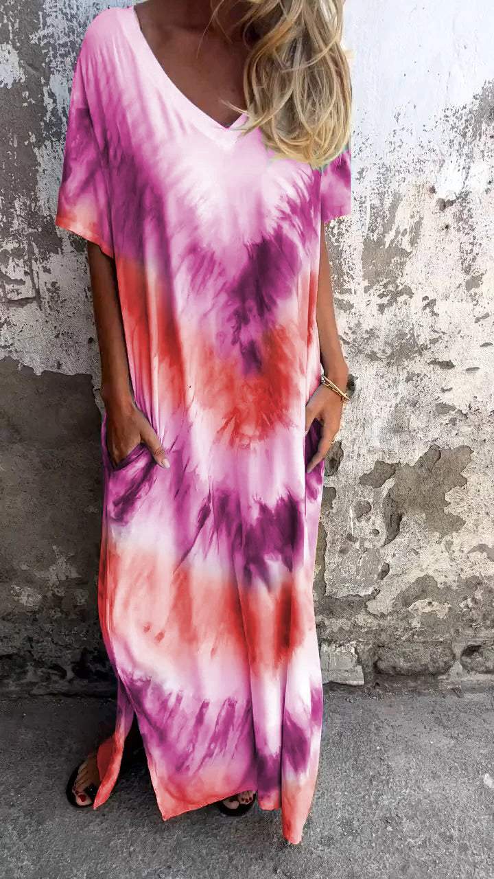 Levoire | Robe Maxi Tie-Dye Confortable Lila-Rouge
