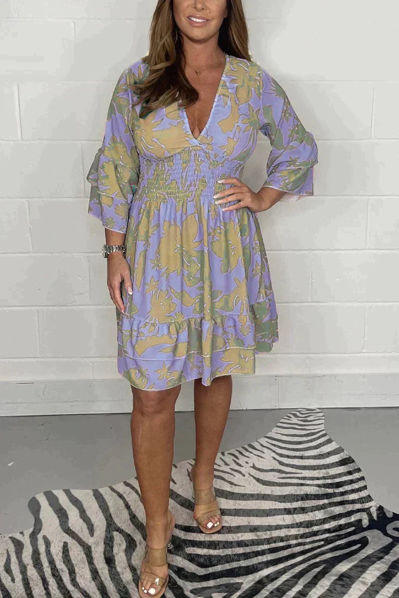 Levoire | Robe Flottante Avec Décolleté En V LILA ET JAUNE