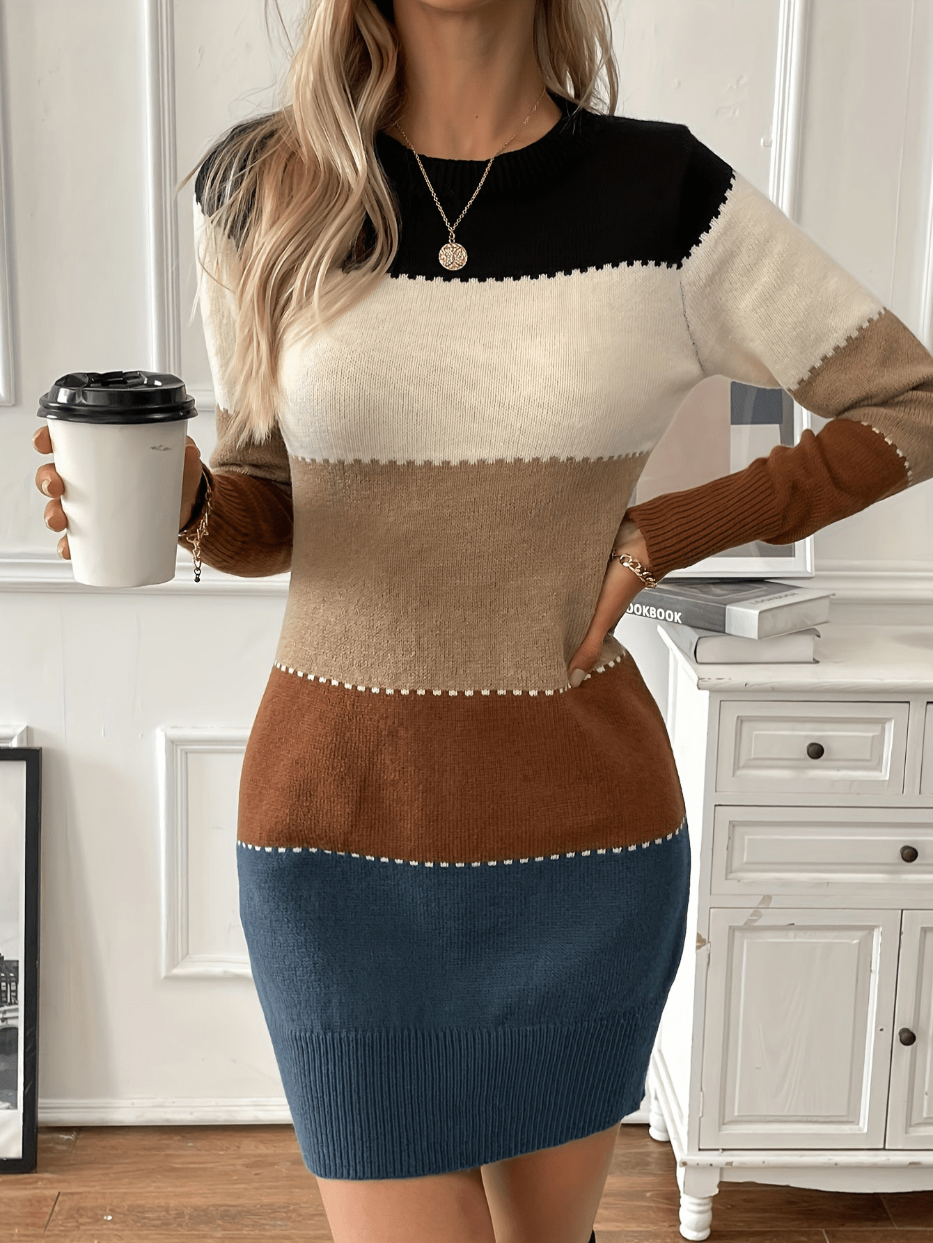 Levoire | Robe femme en coton élégante confortable et classique Bleu