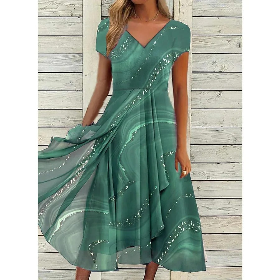 Levoire | Robe Midi Élégante À Col En V Vert