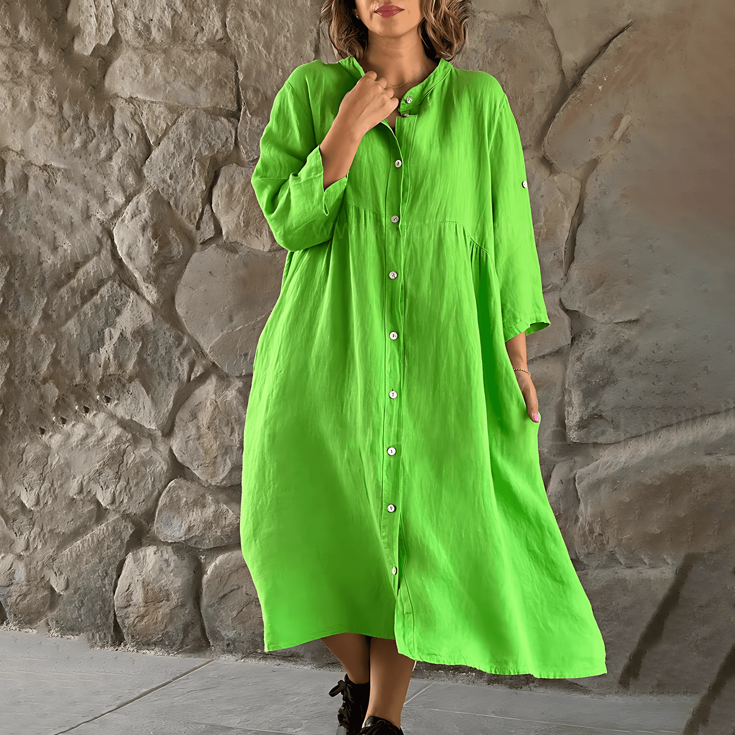 Levoire | Robe D'Été Avec Boutons Pour Femmes Vert
