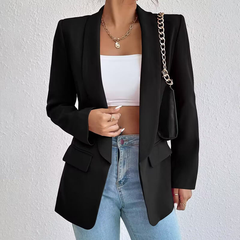 Levoire | Blazer élégant à manches longues à l'avant ouvert Noir
