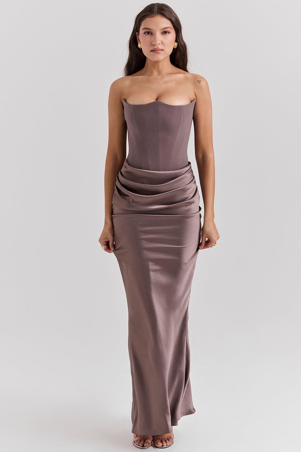 Levoire | Corset Maxi Dress - Off-Shoulder Gris