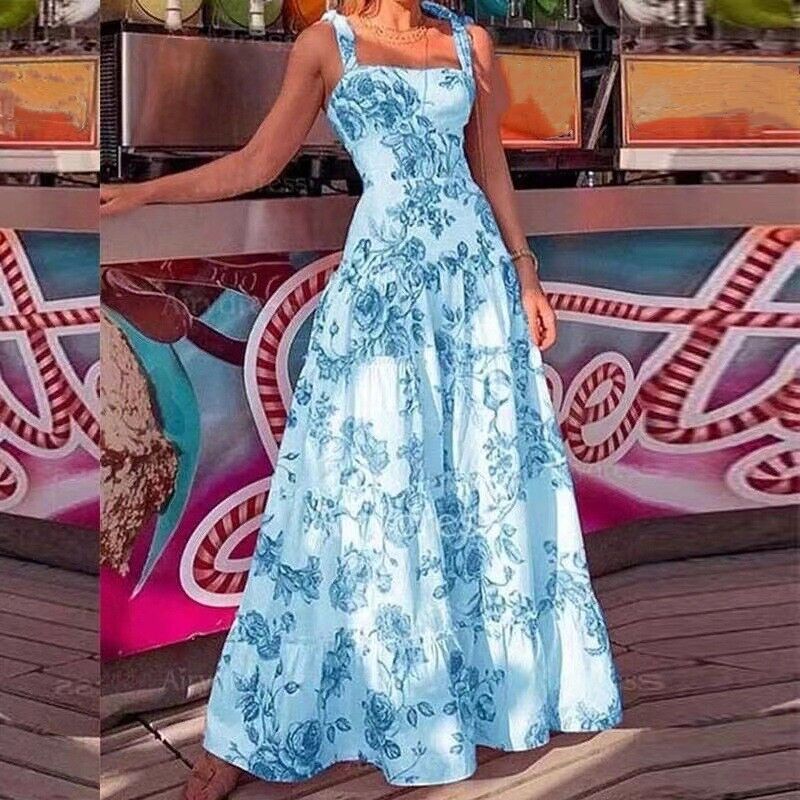 Levoire | Robe À Motifs Floraux Maxi Longueur Bleu