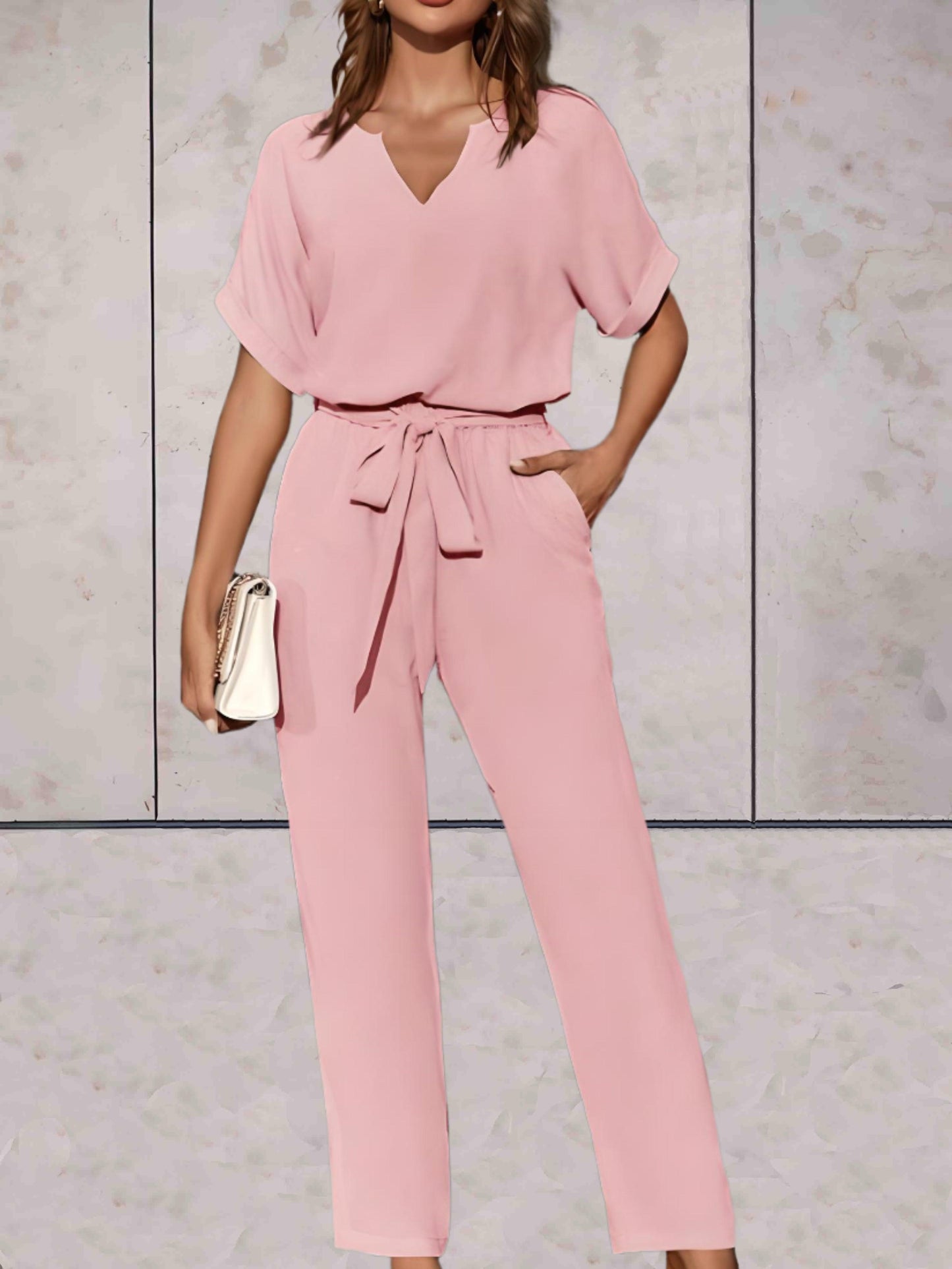 Levoire | Ensemble Sobre Élégant Ceinturé Rose foncé