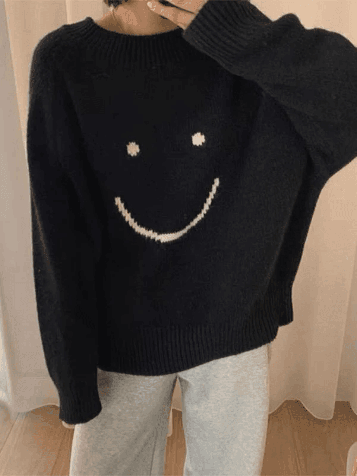 Levoire | Sweat-Shirt Surdimensionné À Visage Souriant Noir Taille unique