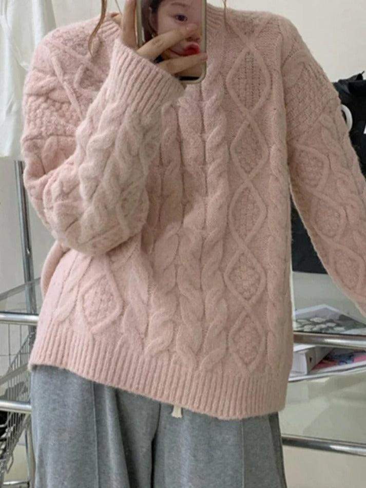 Levoire | Pull En Câble À Col Rond Uni Rosa UNE TAILLE