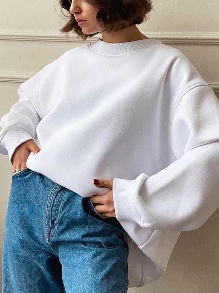 Levoire | Sweat-Shirt Oversize Solide Avec Col Rond Blanc