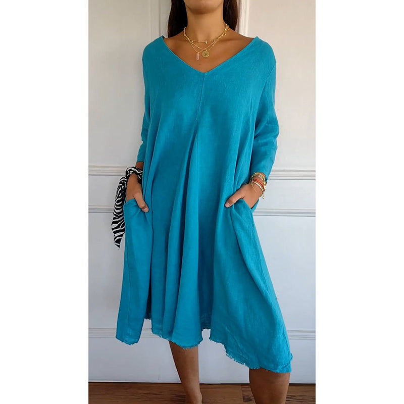Levoire | Col en V poches latérales robe Bleu