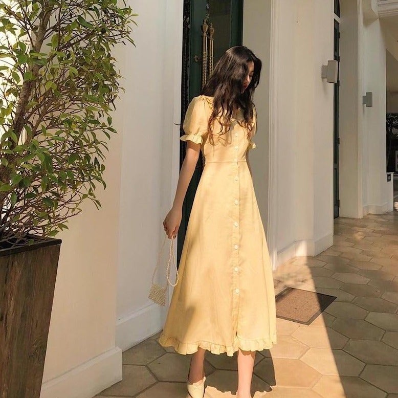 Levoire | Robe Midi Avec Col Décoratif Jaune