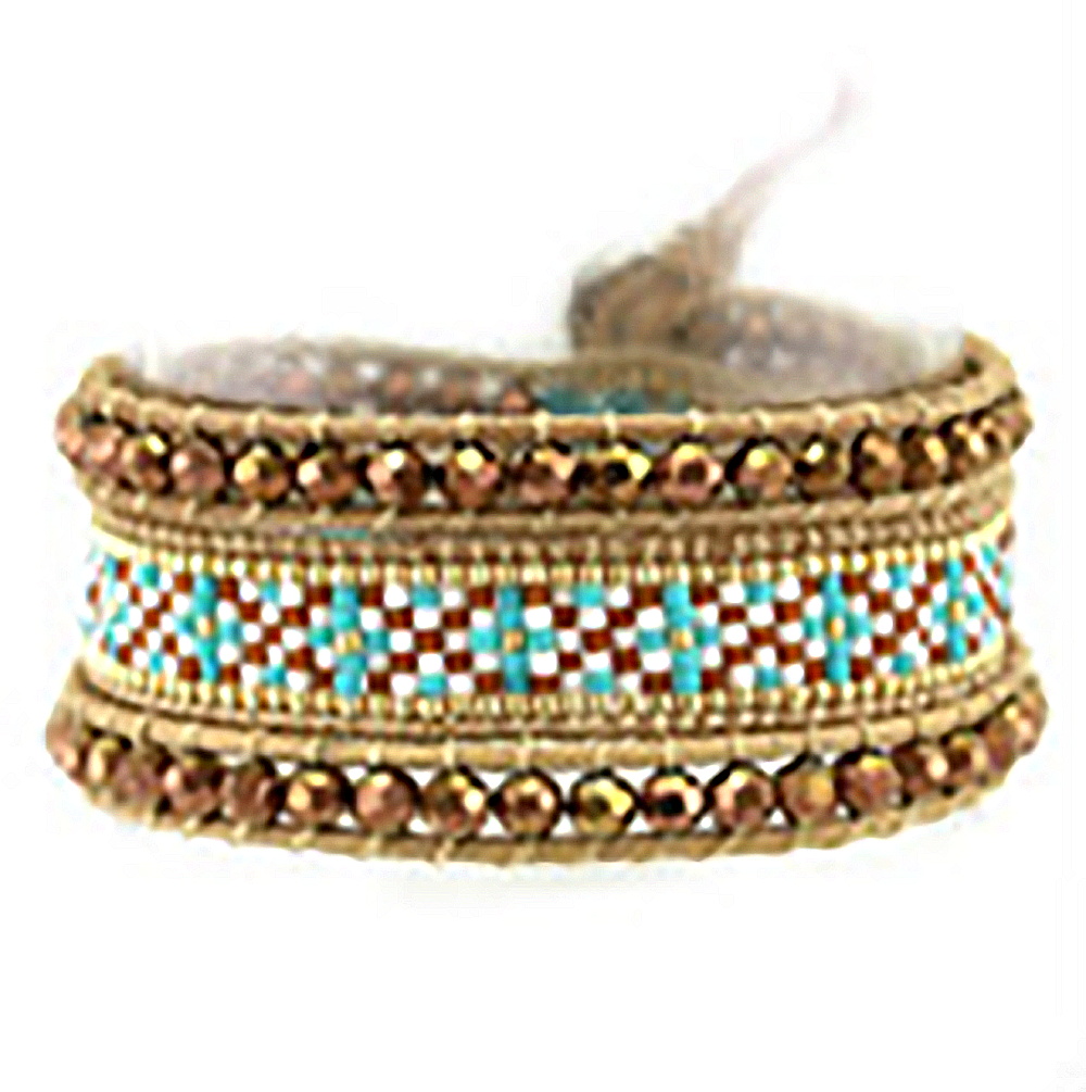 Levoire | ethnique Edyna en Cuir et Métal Rhodié et Perles de Miyuki - Livraison Offerte Turquoise