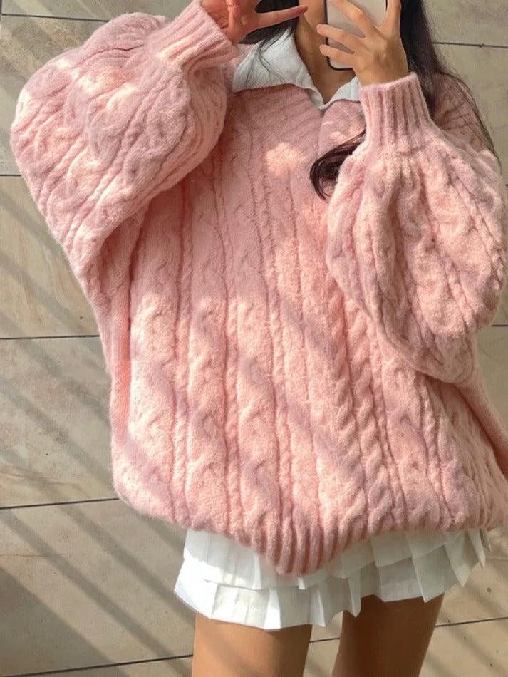 Levoire | Pull Décontracté À Col En V Design Torsadé Rosa UNE TAILLE