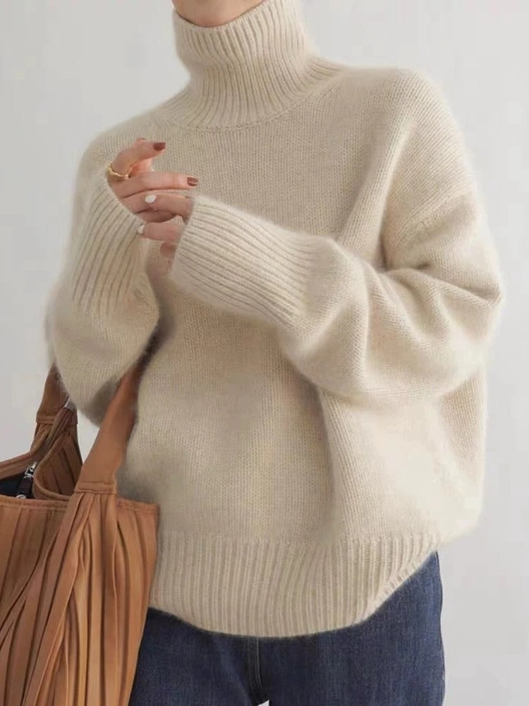 Levoire | Pull à col roulé en laine mérinos, chaud et confortable Beige