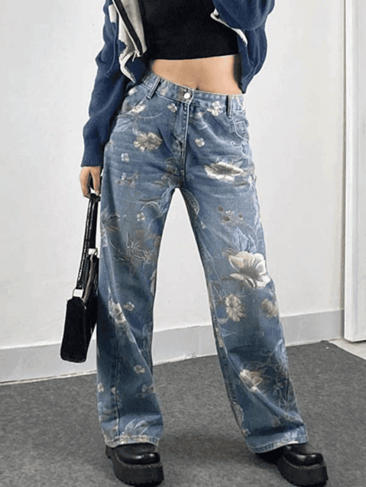 Levoire | Weinlese Fleurs Baggy Boyfriend Jeans