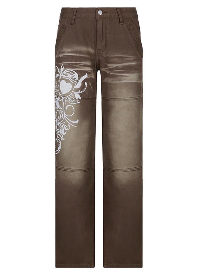 Levoire | Jeans Vintage Lavés À Imprimé Cœur Braun