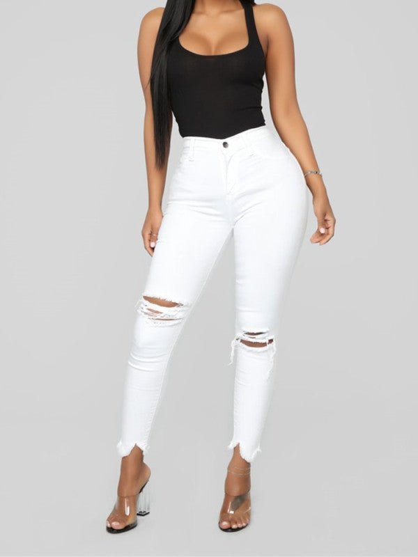 Levoire | Femme élastique côtelé unicolore jeans pantalons longs Blanc