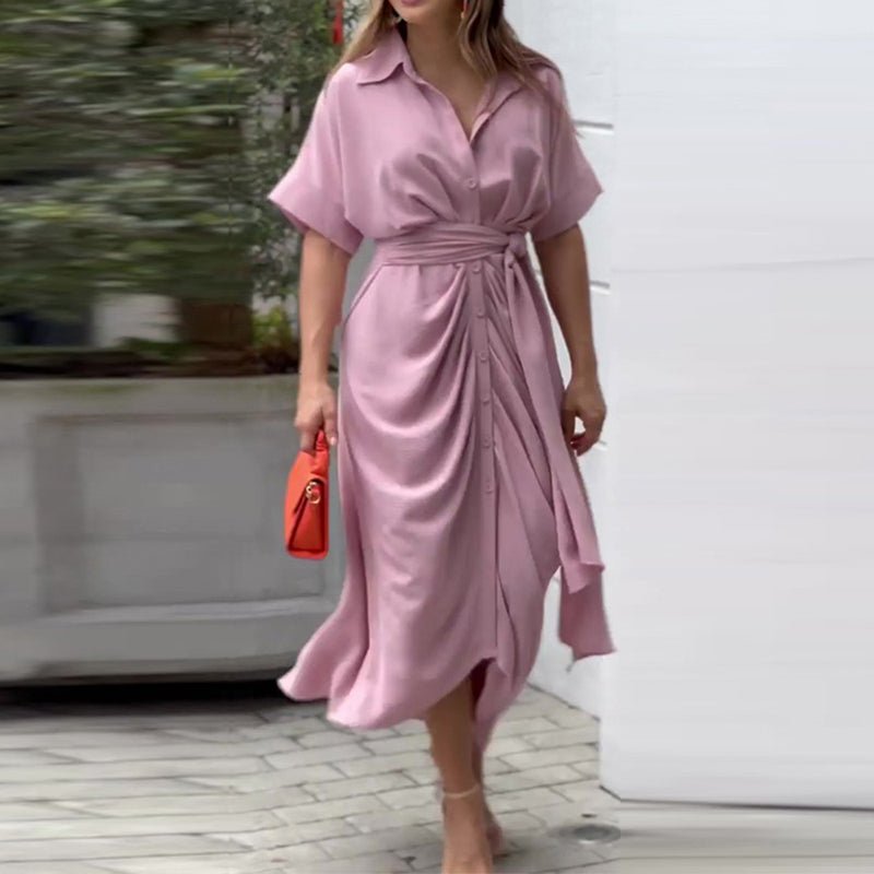 Levoire | Robe Midi À Col Retourné Et Ceinture À La Taille Rosa