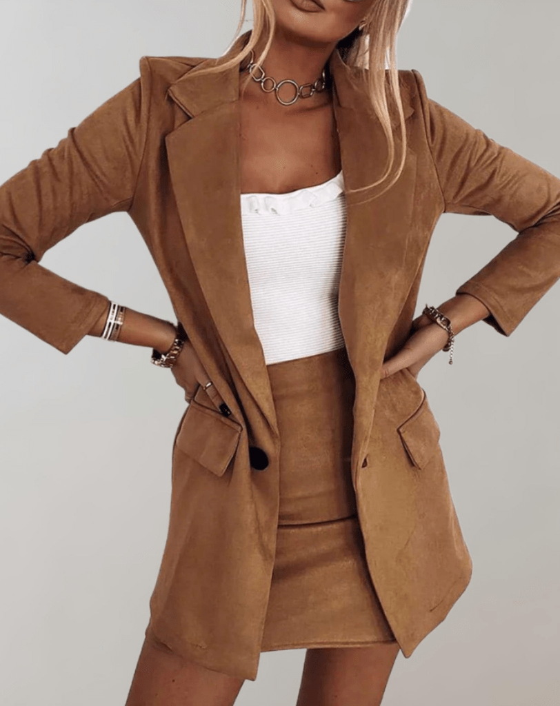 Levoire | Ensemble 2 pièces dames blazer & mini-jupe décontracté & élégant Braun